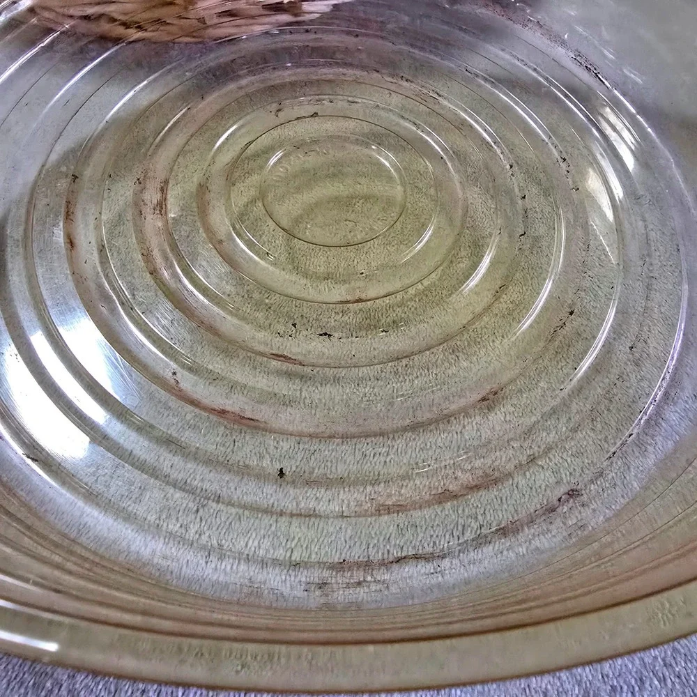 Vintage Round Wicker Serving Basket 12 in Clear Liner Two Tone Woven